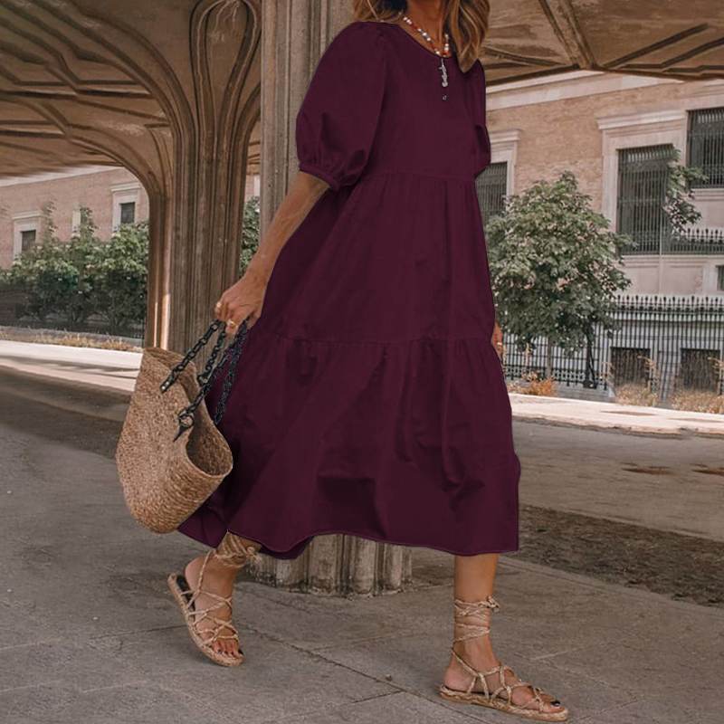 Nowość【S-5XL】Damska sukienka letnia w stylu boho z naturalnej bawełny i lnu, sukienka retro z okrągłym dekoltem