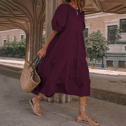 Nowość【S-5XL】Damska sukienka letnia w stylu boho z naturalnej bawełny i lnu, sukienka retro z okrągłym dekoltem