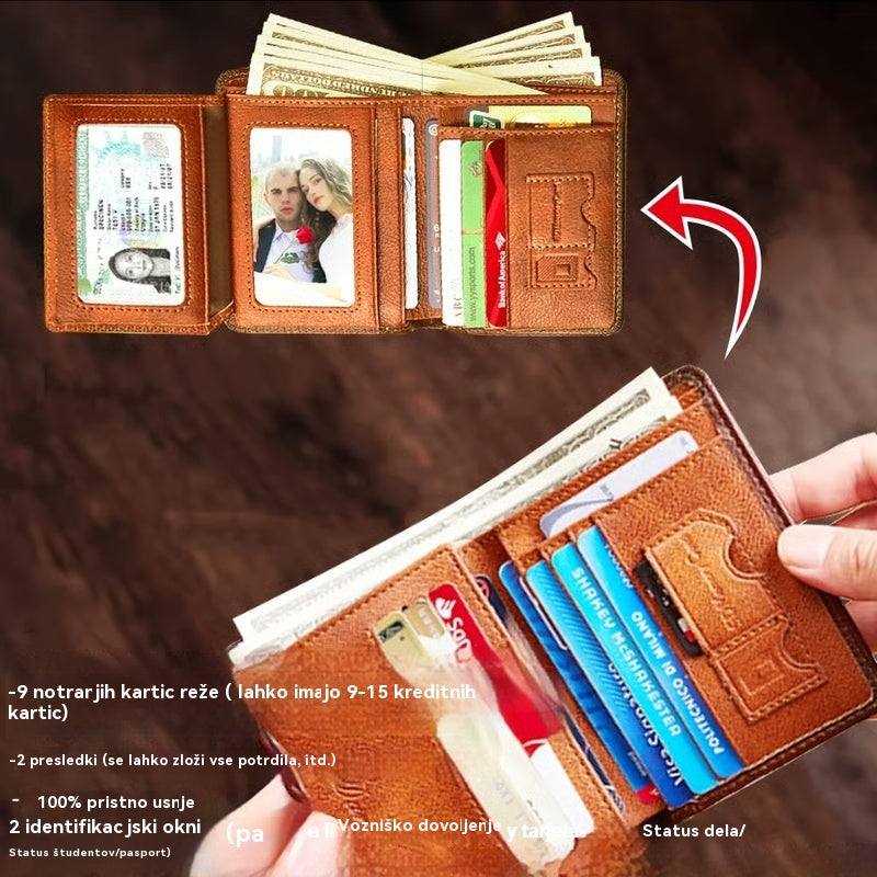 🎁 Moška usnjena denarnica iz pravega govejega usnja - RFID zaščita in eleganten dizajn
