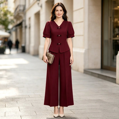 🌸【Tričko + Široké nohavice】Moderná retro súprava z príjemnej hodvábnej látky - Osviežujúca, štýlová a super pohodlná✨