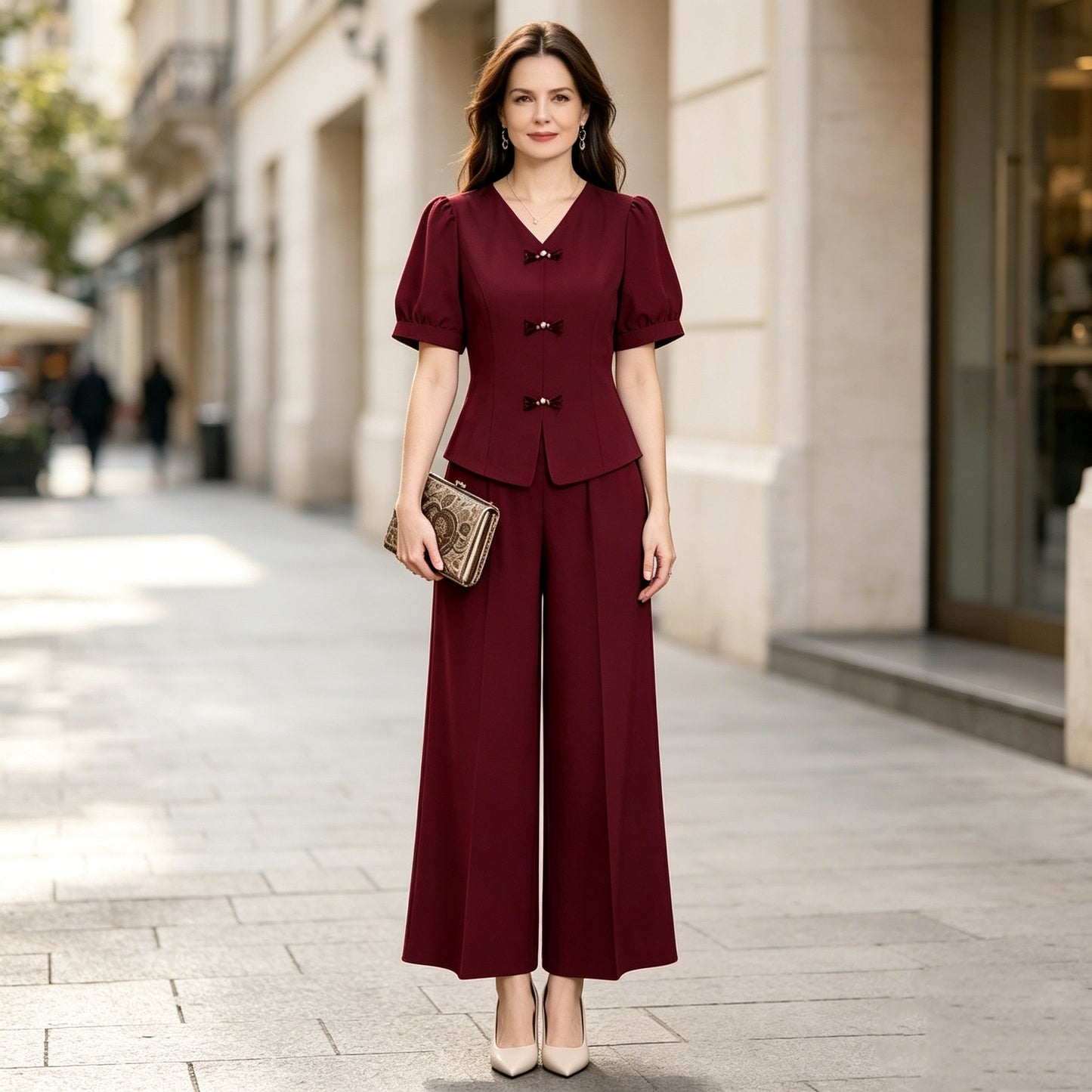 🌸【Tričko + Široké nohavice】Moderná retro súprava z príjemnej hodvábnej látky - Osviežujúca, štýlová a super pohodlná✨