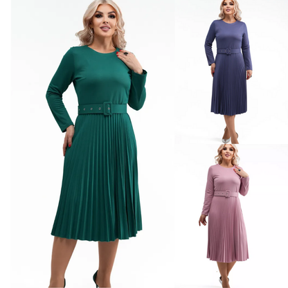 ✨【S-5XL】👗2025 jesień i zima nowa moda elegancka wysokiej jakości jednokolorowa plisowana sukienka