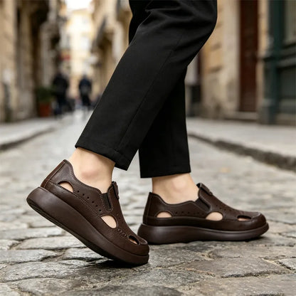 👞【50% OFF】Mocasines casuales para hombre con diseño perforado, suela gruesa y suave antifatiga