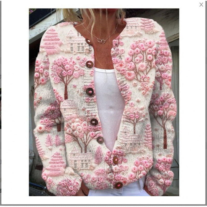 🔥🌷【50% zniżki✨】【S-5XL】Nowy zimowy damski sweter kardigan w stylu retro z eleganckim nadrukiem