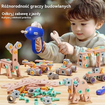 🌈Bestsellerowa zabawka do samodzielnego montażu dla dzieci, zabawka edukacyjna, w skład której wchodzą proste klocki, zabawki, skrzynka z narzędziami i wiertarka.