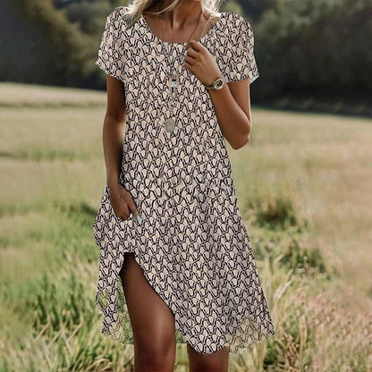 🔥Limitowana oferta 40% zniżki🔥【S-3XL】👗Nowa kolekcja 2025 wiosna/lato, sukienka z nadrukiem, okrągły dekolt, casual3894825