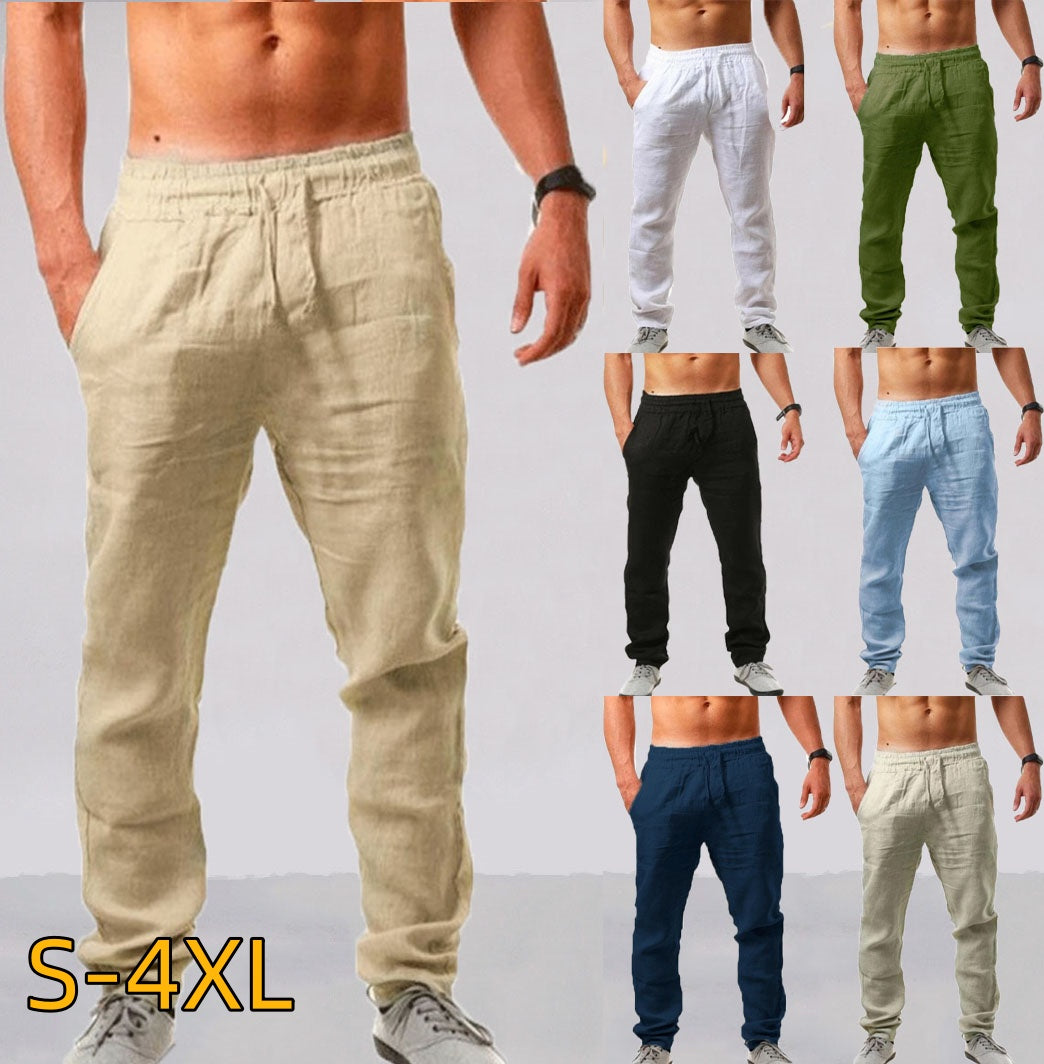 👖 50% de descuento💥【40-120 kg】Pantalones deportivos casuales de algodón y lino para hombre, tallas grandes, corte holgado ✅️Pago contra entrega