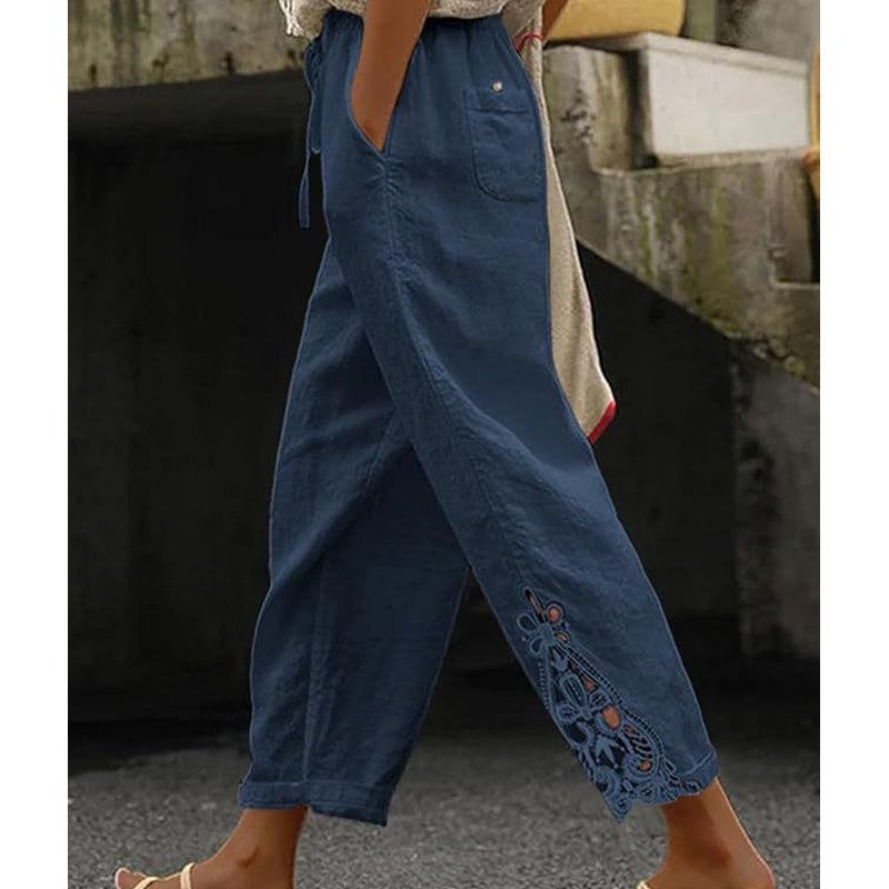 💯【Oferta limitada 50%】Pantalones de mujer con detalle de encaje y cordón ajustable.