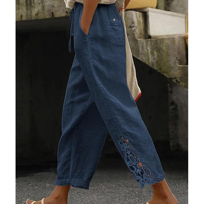 💯【Oferta limitada 50%】Pantalones de mujer con detalle de encaje y cordón ajustable.