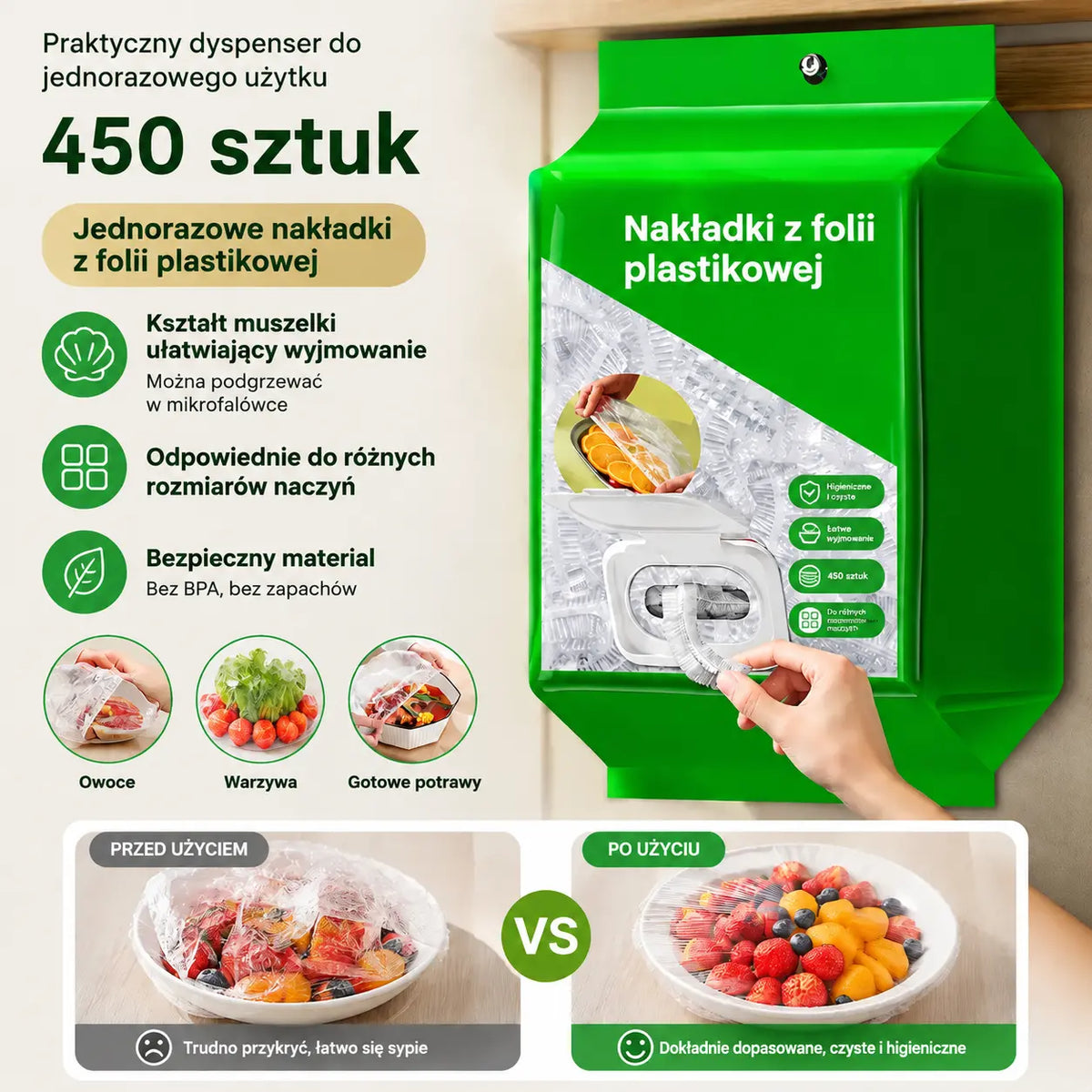 🥗✨ 450 jednorazowych osłon na żywność | Elastyczne osłony na talerze, miski i różnego rodzaju pojemniki – jedno opakowanie zastępuje trzy!