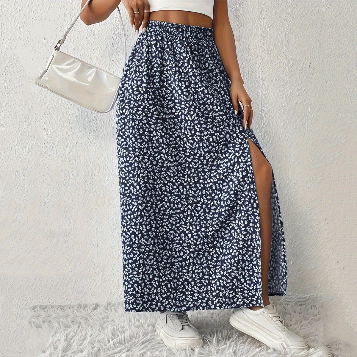 🌈🌷【50% de descuento✨】Nueva falda casual de verano con estampado floral y abertura.