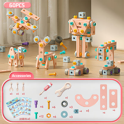 🌈Bestsellerowa zabawka do samodzielnego montażu dla dzieci, zabawka edukacyjna, w skład której wchodzą proste klocki, zabawki, skrzynka z narzędziami i wiertarka.