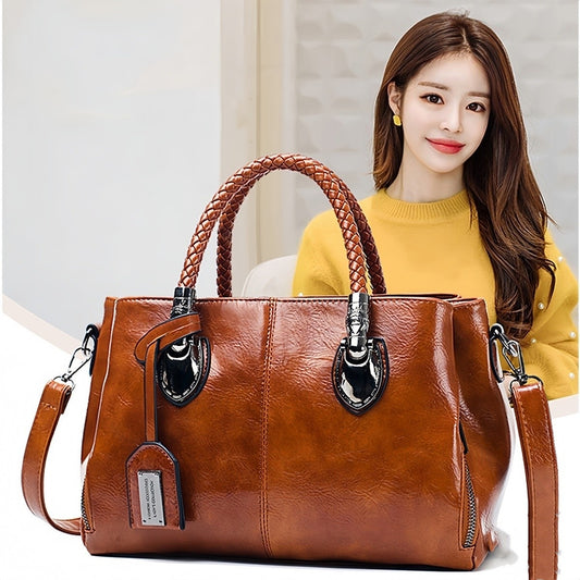 👜🌸【50% отстъпка】Винтидж дамска чанта от кожа Boston, мека кожена чанта, може да се носи на едно рамо