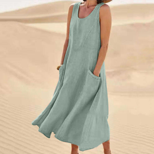 🌈💕【S-5XL】【Różne kolory】Nowa letnia moda elegancka sukienka bez rękawów z okrągłym dekoltem