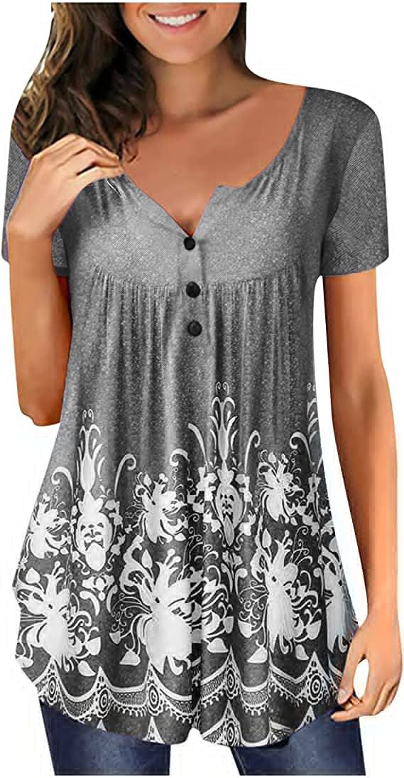 【💥Nuevo producto】Nueva camiseta cómoda de manga corta con escote en V y estampado para el verano 2026