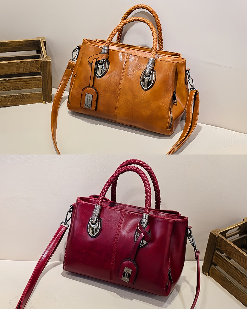 👜🌸【50% отстъпка】Винтидж дамска чанта от кожа Boston, мека кожена чанта, може да се носи на едно рамо