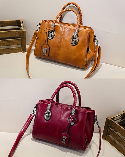 👜🌸【50% отстъпка】Винтидж дамска чанта от кожа Boston, мека кожена чанта, може да се носи на едно рамо