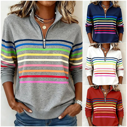🔥✨【S-5XL】😀👉Stylová mikina s duhovými pruhy a límečkem a zipem