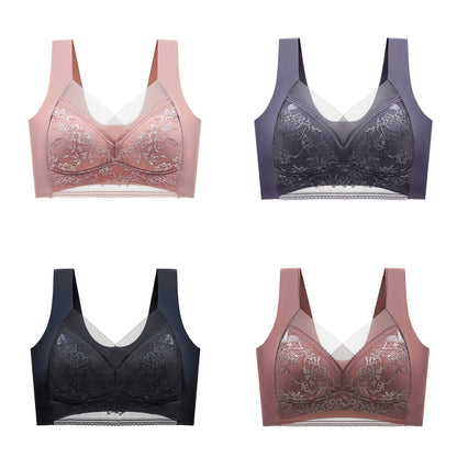 🥰【1 komplet 4 sztuki】👙【40-110 KG】Damski wygodny, bezszwowy koronkowy biustonosz-3887838