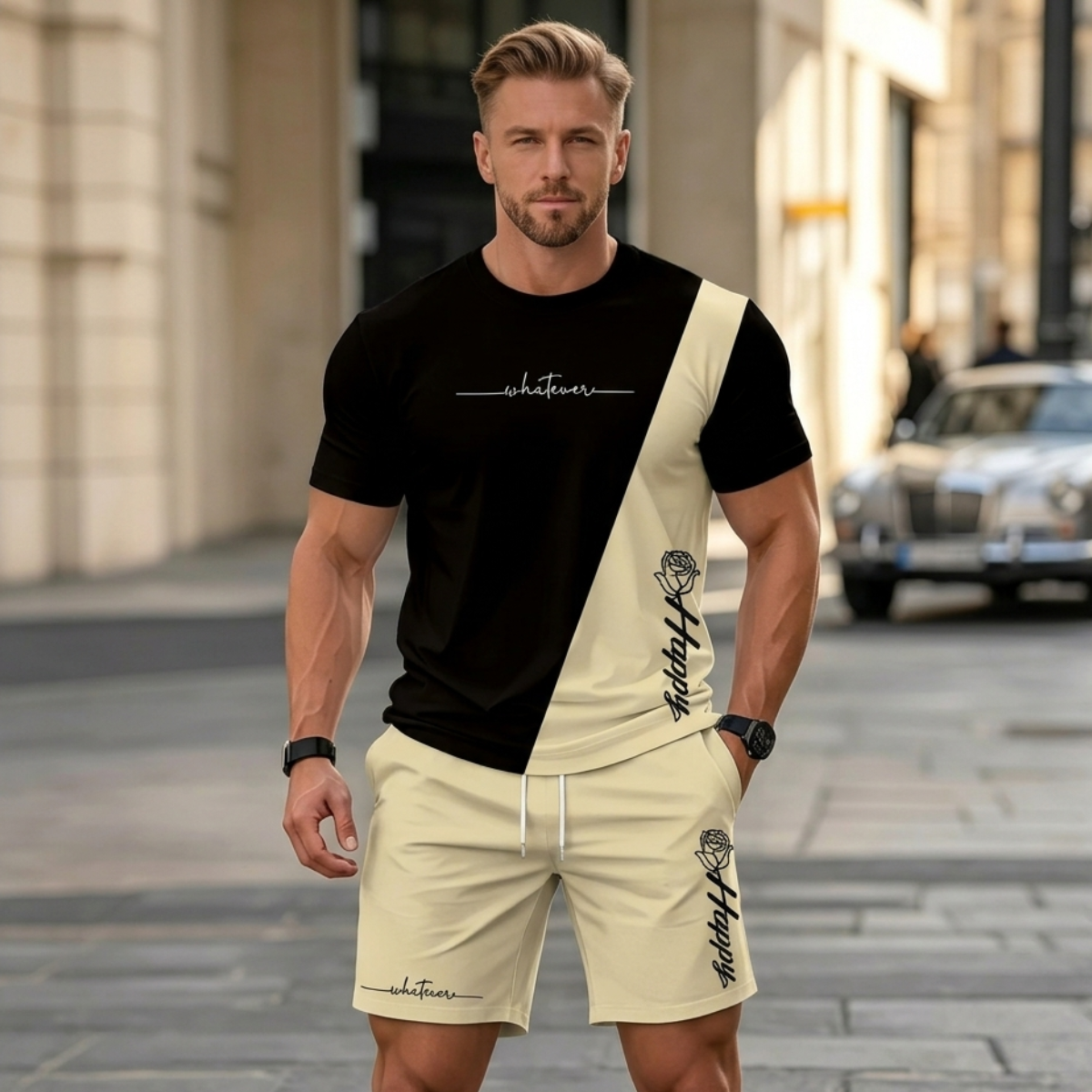 ✨【Pago contra entrega】Conjunto deportivo de verano de 2 piezas para hombre: cómoda camiseta de manga corta y pantalones cortos para uso diario y en casa.✅️Pago contra entrega