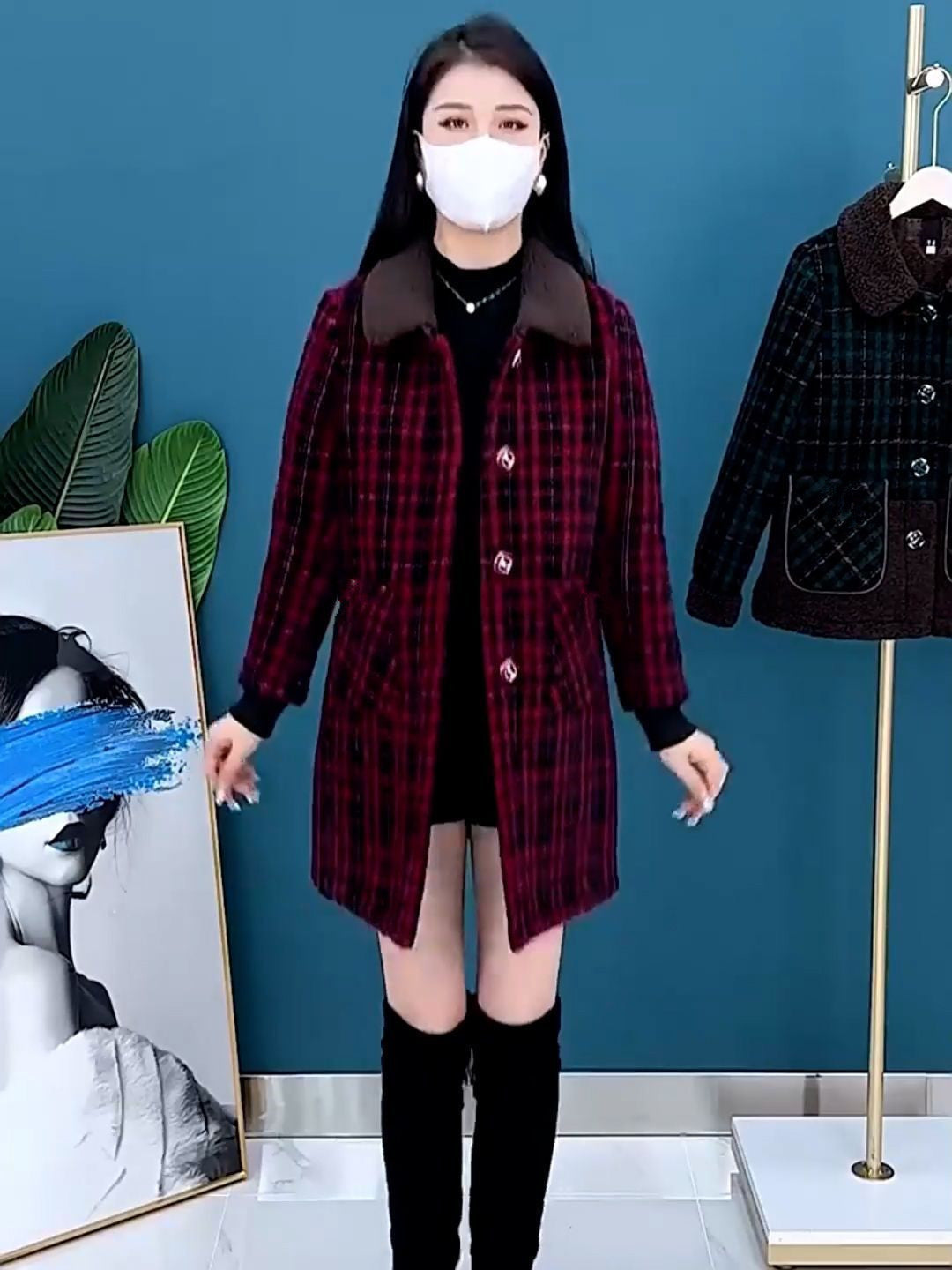 🍁🍂【M-4XL】Nowy płaszcz w kratę z zagęszczonego kaszmiru na jesień i zimę średniej długości