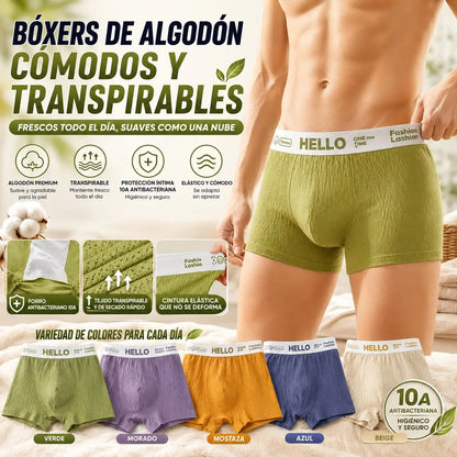 🎁✨【Paquete de 4】Calzoncillos bóxer de cintura media, transpirables, antibacterianos, suaves y elásticos, con textura jacquard y de alta gama para hombre. ✅️Pago contra entrega