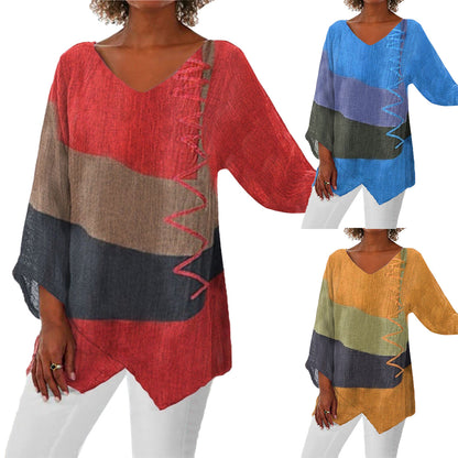 🔥💥 Nowy casualowy top z dekoltem w szpic i nieregularnym dołem3853532