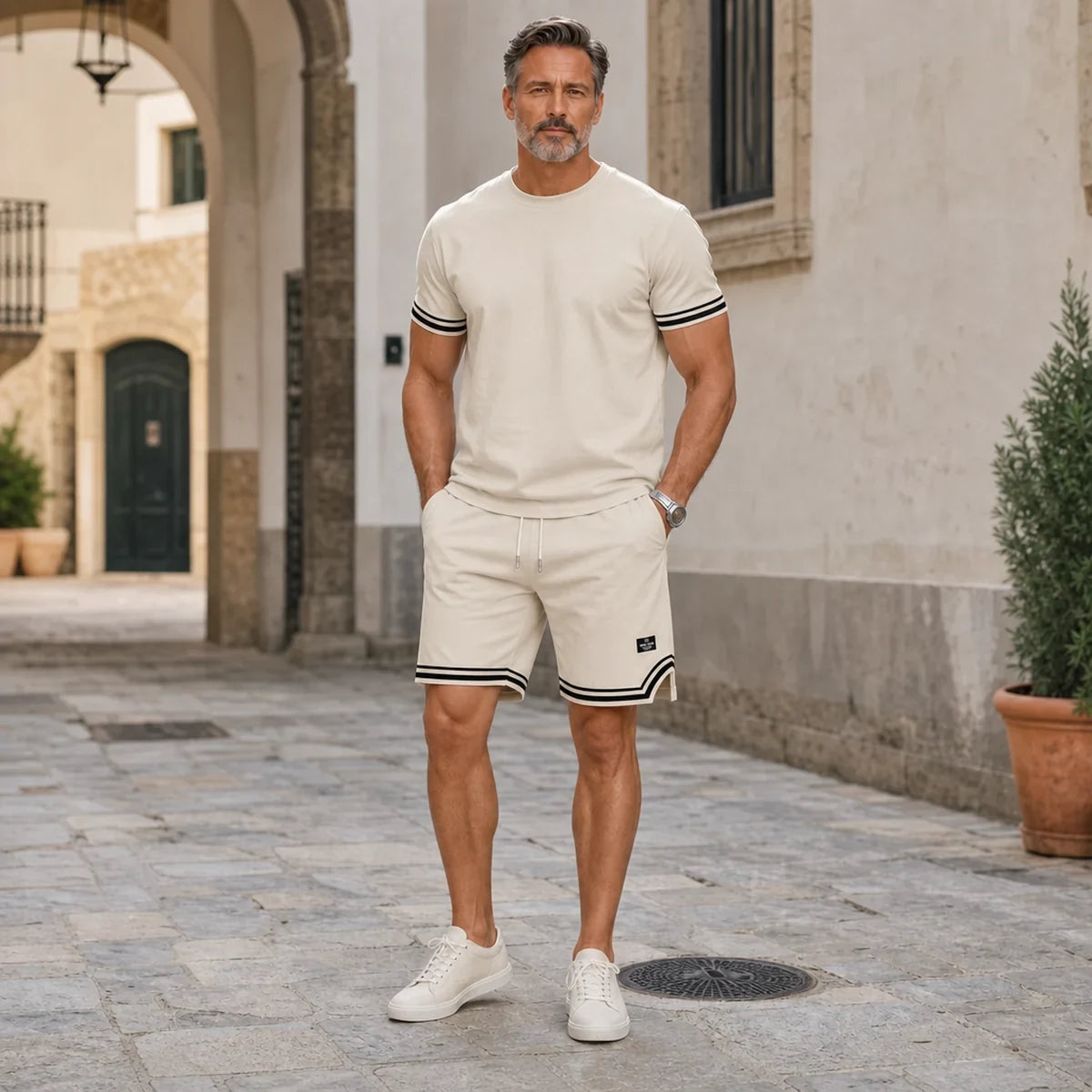 Novedad 2026: 🏃 [55-95 kg] Conjunto deportivo casual de dos piezas para hombre, color liso