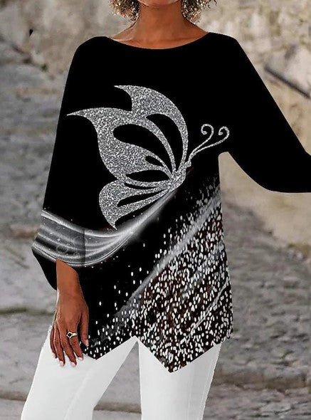 🌹[S-5XL][40-100kg] 2025 nowa koszula z długimi rękawami i okrągłym dekoltem z nadrukiem