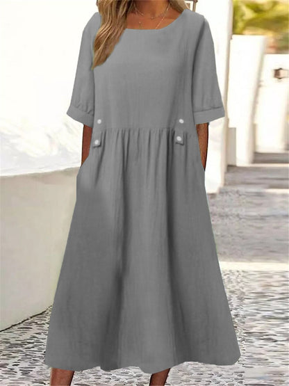 💕✨【🏆Най-продавани】👗2026 Нова семпла и изискана едноцветна рокля