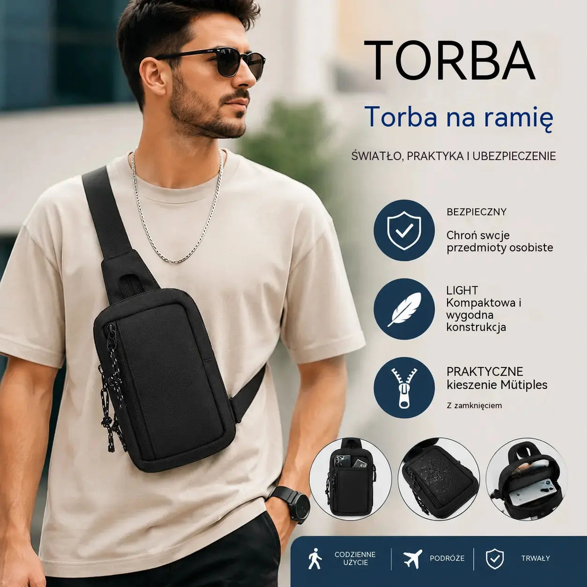 🎒 49% ZNIŻKI PRZEZ OGRANICZONY CZAS! 💥 Męska miejska torba na ramię: minimalistyczna i lekka ✨