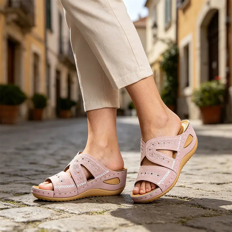 🔥【Novedad, 50% de descuento】🔥Sandalias de mujer con plataforma y bordado floral – máximo confort y estilo elegante