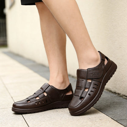 【39-45】👞Sandalias casuales antideslizantes de cuero genuino transpirables con diseño calado para hombre, colección verano 2026 ✅️Pago contra entrega