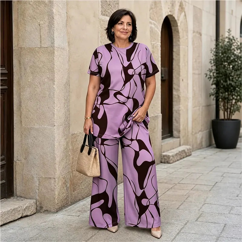 【 S-5XL】🛍️ Elegancki i swobodny! Letni komplet w dużym rozmiarze z nowoczesnym, geometrycznym nadrukiem