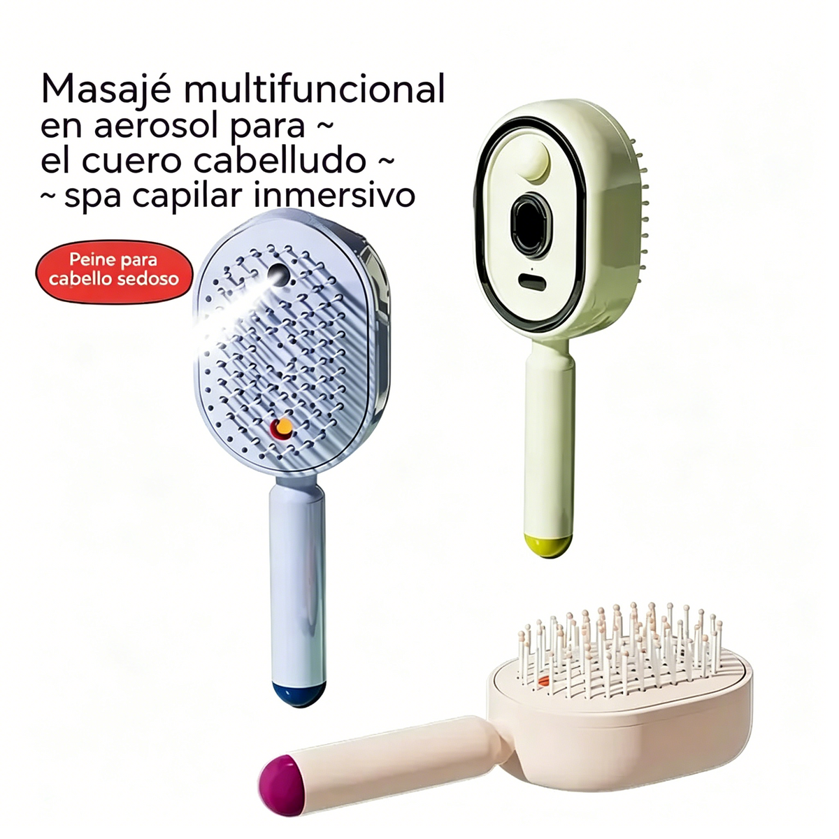 ⚡💨 Peine eléctrico con pulverizador, masaje y cuidado del cabello 2 en 1