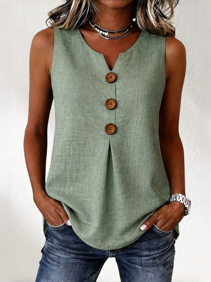 【Oferta al 50%】Nueva blusa sin mangas para mujer 2026, cuello en V y botones lisos.