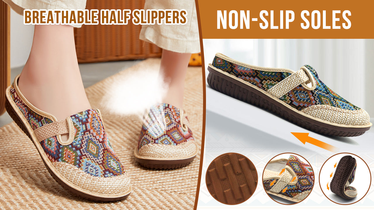 🥰【35-41】💖【35-41】Kapcie damskie z miękką podeszwą z haftowanego lnu