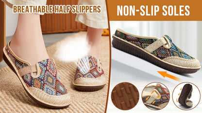 🥰【35-41】💖【35-41】Kapcie damskie z miękką podeszwą z haftowanego lnu