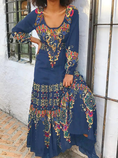 🔥🎉【S-3XL】2025 Zima Nowa Moda Damska Sukienka W Stylu Etnicznym Z Nadrukiem3889595