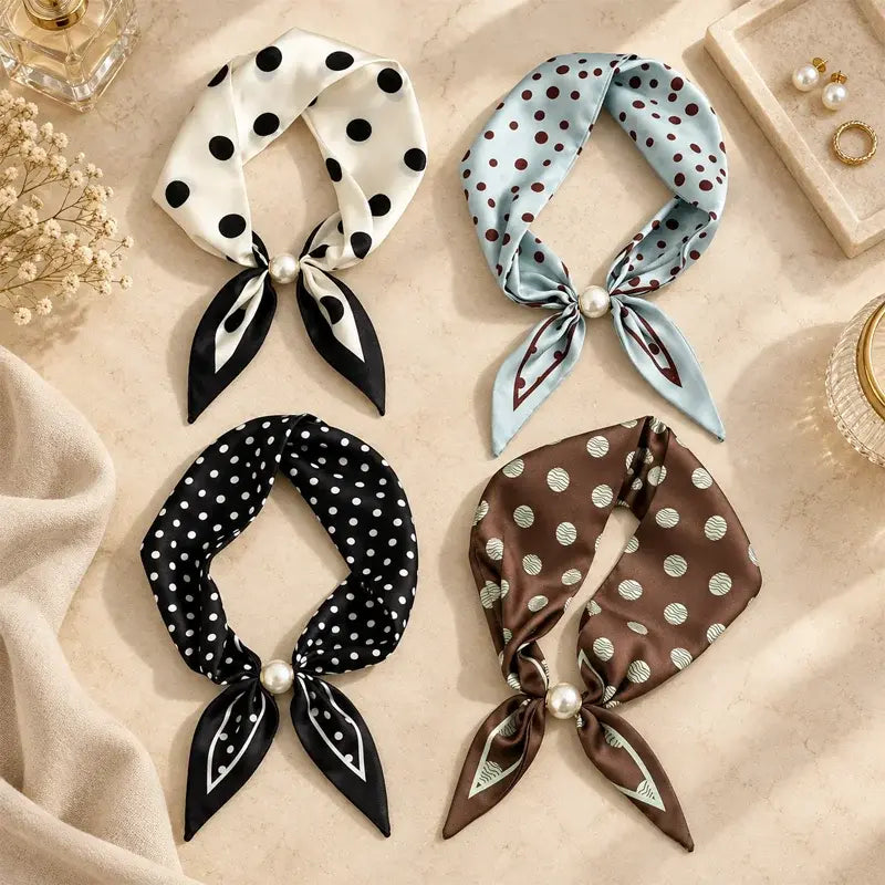 🧣✨ Dámska hodvábna šatka s perlami a magnetickým zapínaním | Elegantná, bez uzlov | Rôzne potlače 🎀