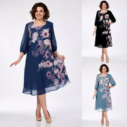 🌸 49% zniżki 💥💕【S-5XL】2025 Elegancka wiosenna sukienka z szyfonu z kwiatowym nadrukiem🌷