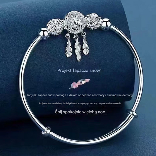 ✨💎【Kup 1, a 1 dostaniesz gratis】Damska wysokiej jakości regulowana bransoletka ze srebra próby 925 — bransoletka łapacz snów + bransoletka na szczęście