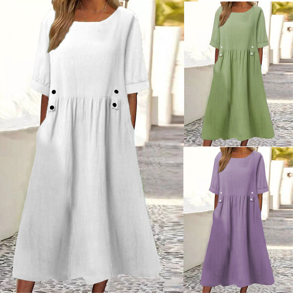 【🏆Gorąca wyprzedaż】👗Prosta i wykwintna sukienka w jednolitym kolorze-3694321