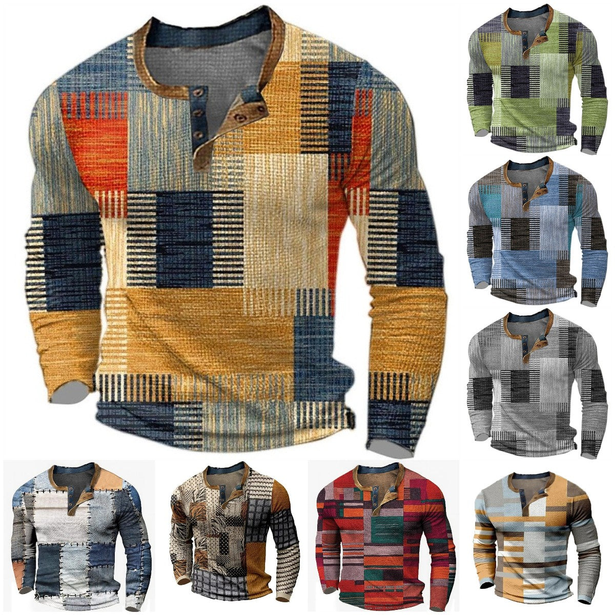 【S-4XL】Męska koszulka polo z długim rękawem i nadrukiem3898733