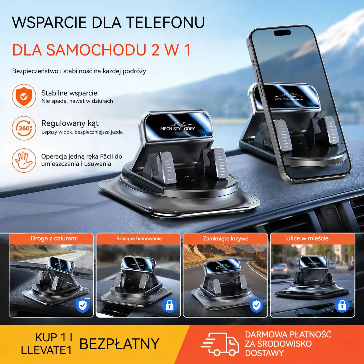 🔥【50% ZNIŻKI】🚗 Bezpieczny i inteligentny: Najlepszy uchwyt samochodowy 2 w 1 na telefon! 🚗