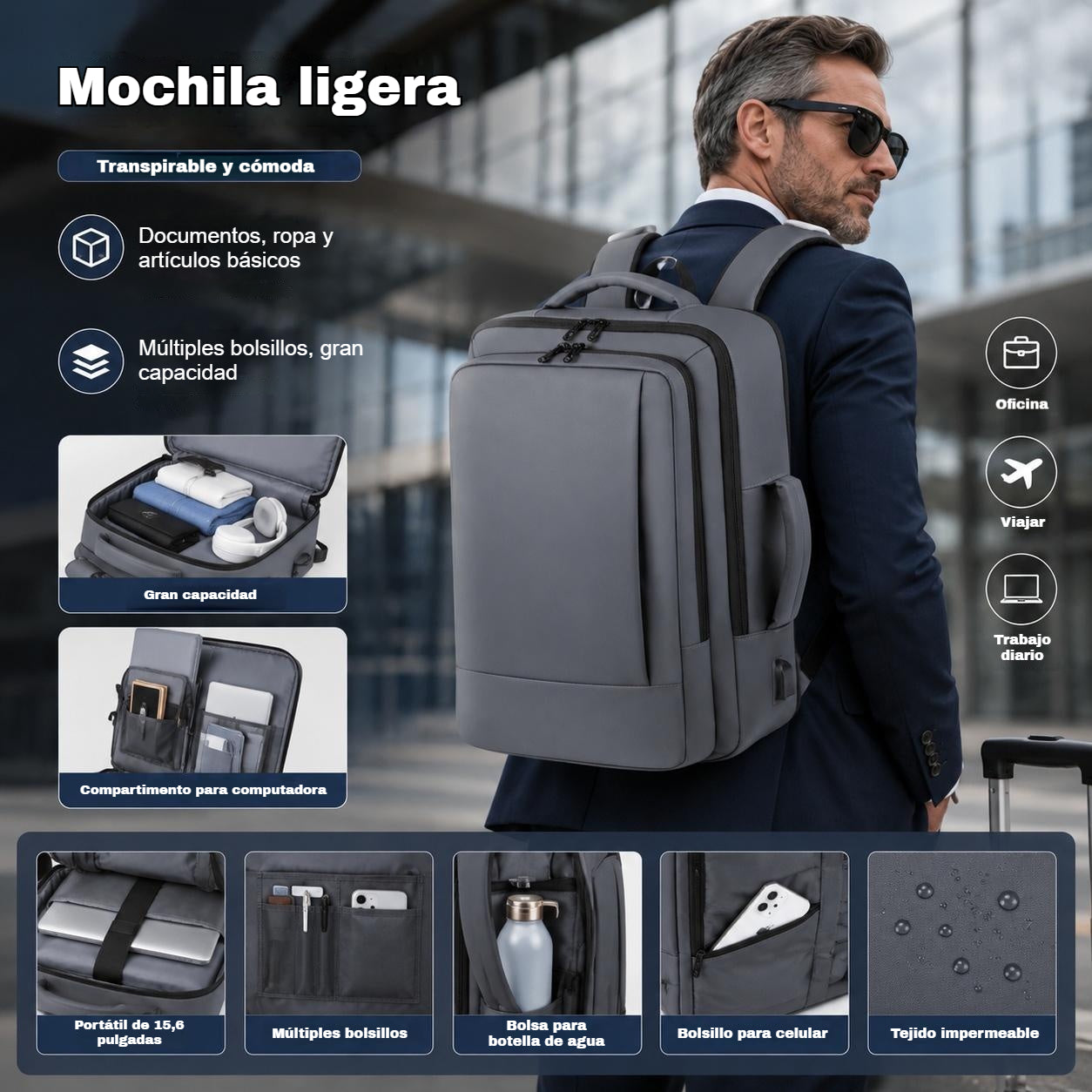 💼🏆Mochila extensible de gran capacidad para hombre, adecuada para viajes de negocios y viajes en general.✅️Pago contra entrega