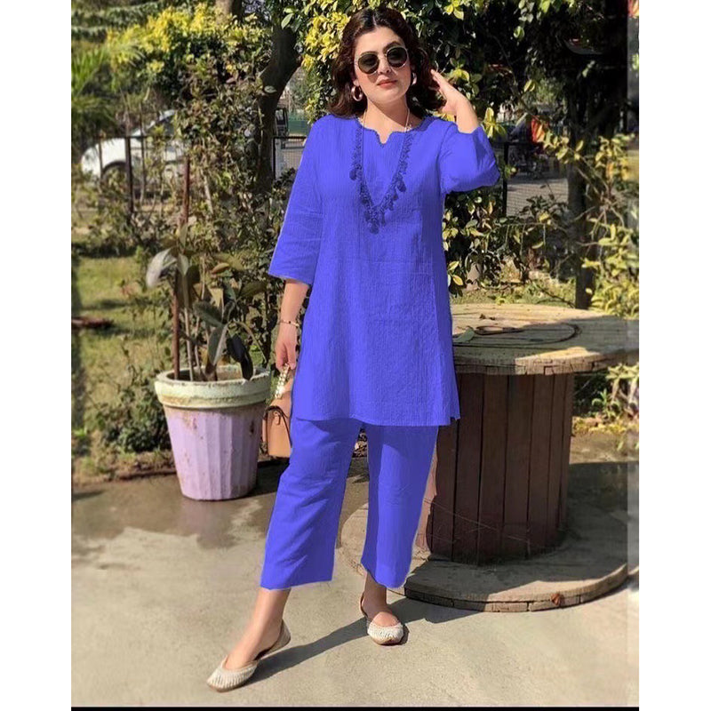 ✨Ženski novi proljetno/ljetni jednobojni elegantni dvodijelni set dugih rukava u etničkom stilu za 2026. [40-100 kg]