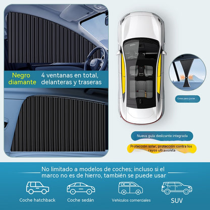 🚗【Juego de 4 piezas】 Cortina parasol con riel deslizante para ventana de coche y aislamiento térmico
