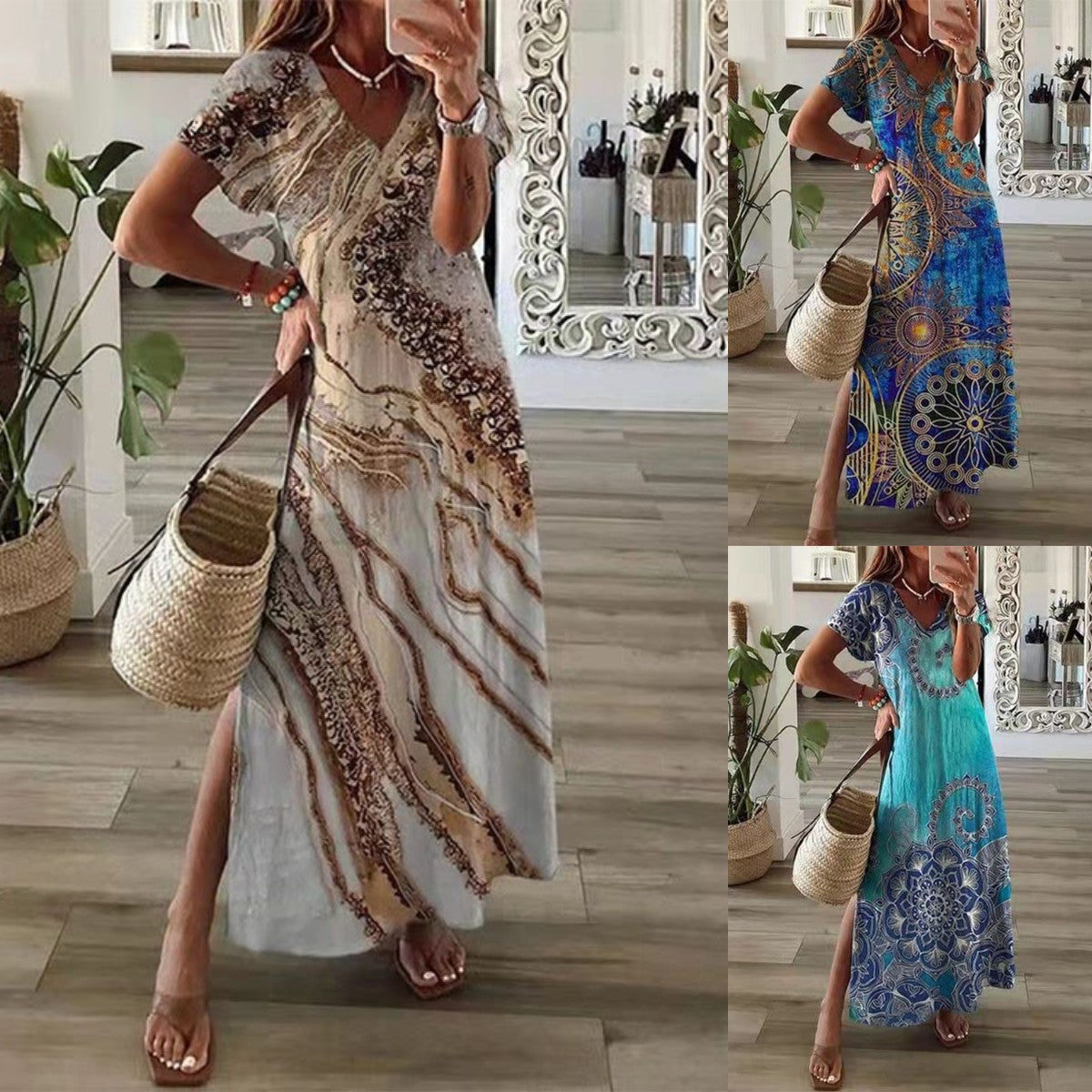 【S-5XL】2024 hot new print sukienka z krótkim rękawem 3698093