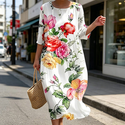 🌸🌸【50% de descuento】🔥【S-8XL】 2026 nuevo vestido con estampado de flores y cuello